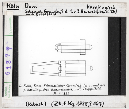 Vorschaubild Köln: Dom, Schematischer Grundriss des 1. und 3. karolingischen Bauzustandes 